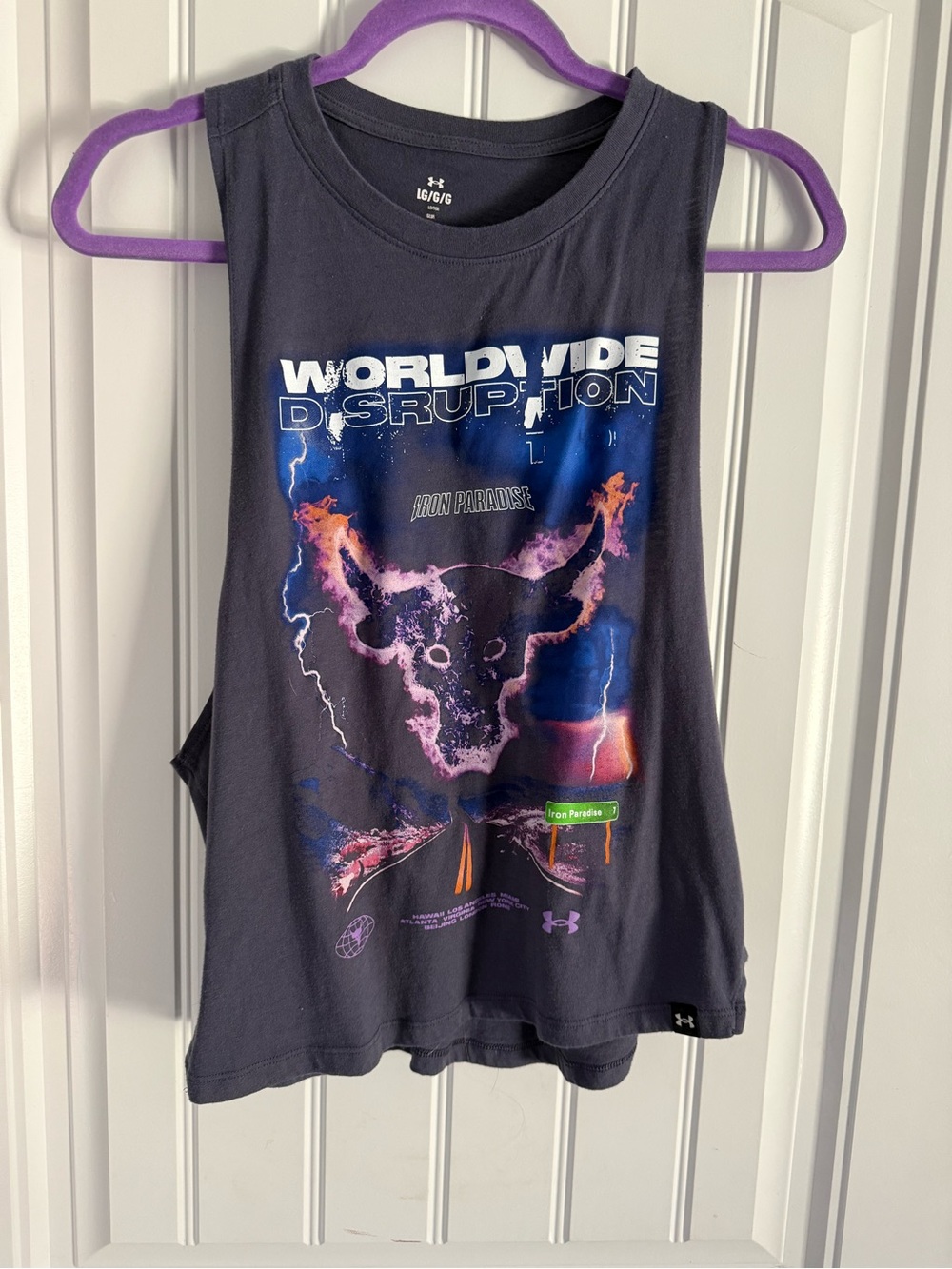 Under Armour Project Rock Steel Muscle Tee with  "Worldwide Disruption"